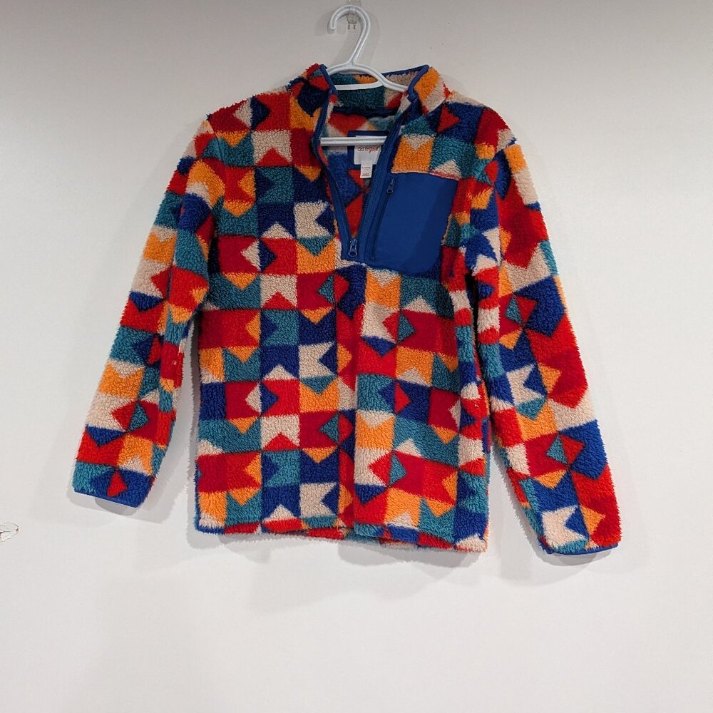 Cat & Jack Geometric Sherpa Fleece Blue Teal Red Orange Size Large